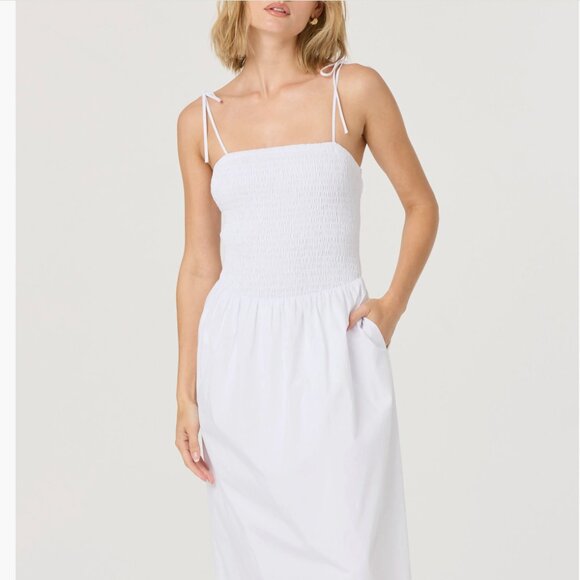 NWT ASTR the Label Drop Waist Smocked Midi Dress Medium, WHITE - Picture 3 of 9